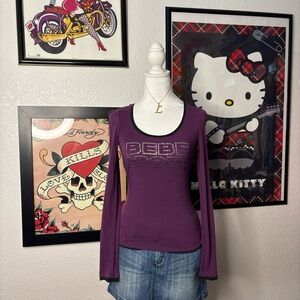 Bebe Sport Rhinestone Long Sleeve Top
